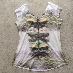 NWT Sleeveless Dragonfly and Lace Shirt